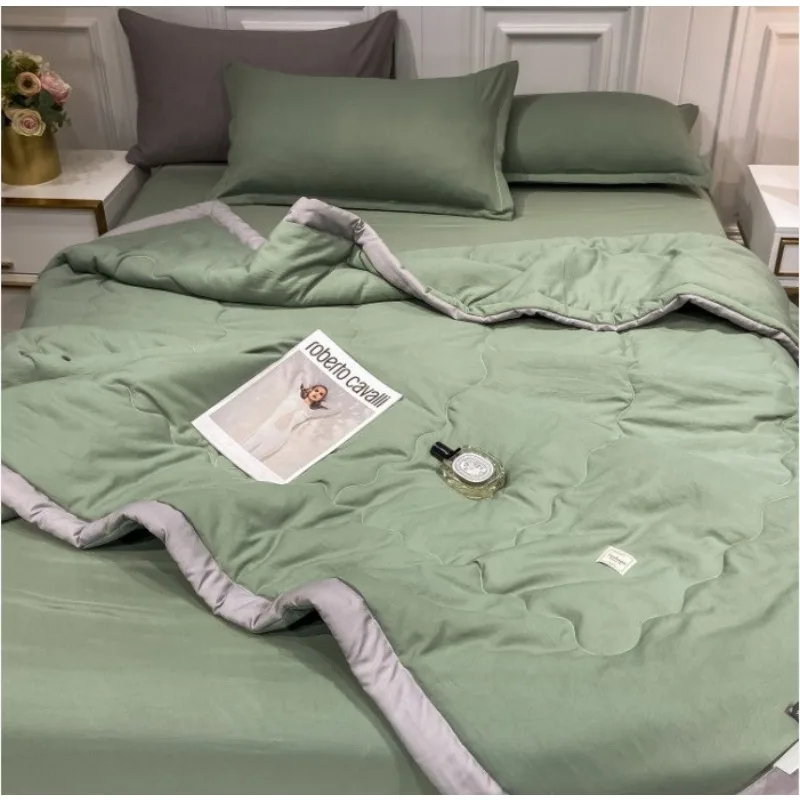 Cotton King Size Summer Quilt  Print Soft Comforter Air Conditioner Quilt Washable Lightweight Thin Quilt Cooling Blanket