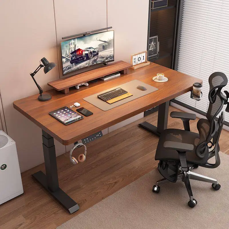 &Intelligent electric lifting table Solid wood computer table Lifting learning office desk E-sports table Home workbench