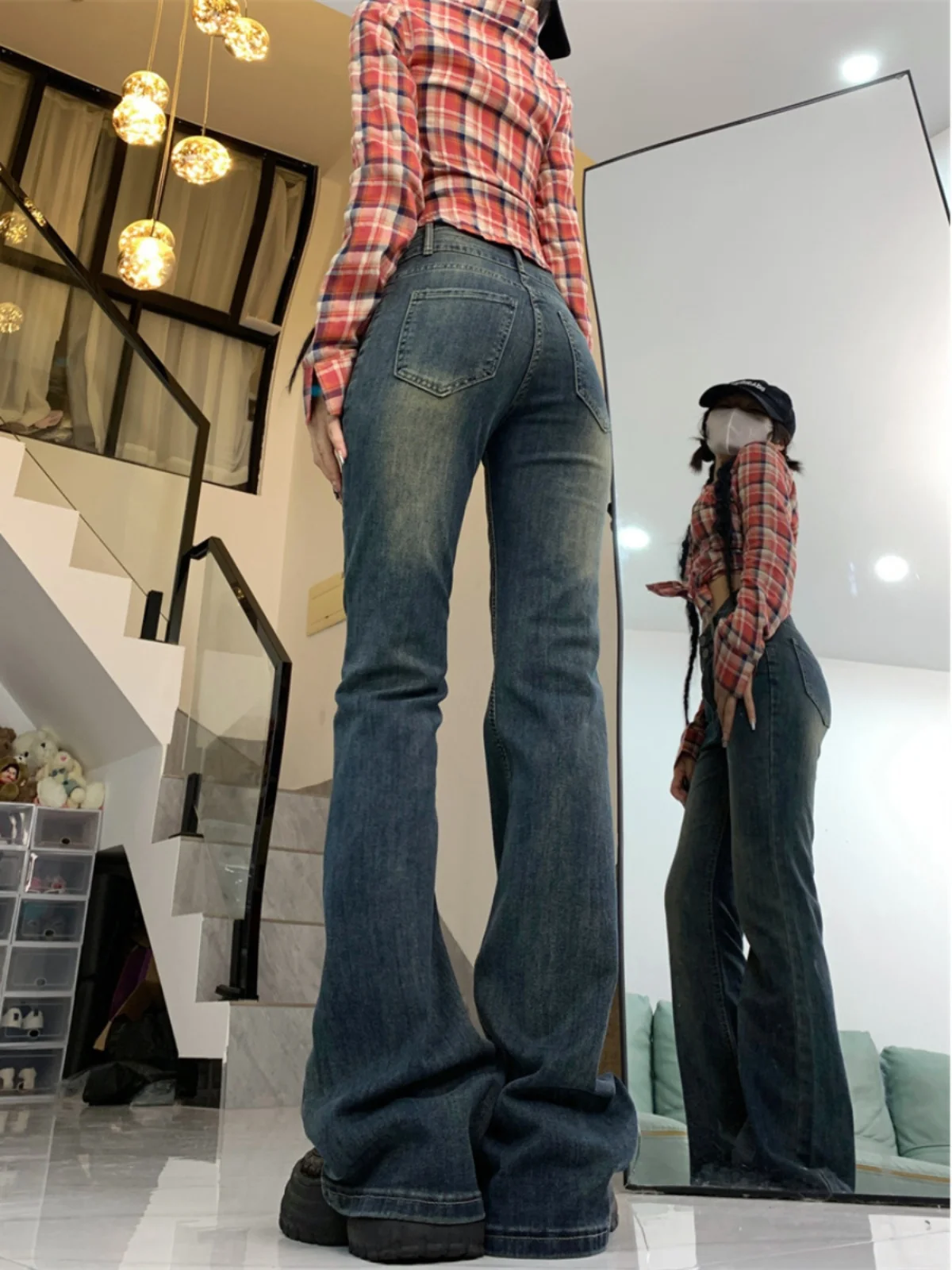 حجم كبير Fce اصطف متوهج الجينز المرأة عالية الخصر مطاطا التخسيس Bootcut الدنيم السراويل ملابس شتوية القطن تمتد الدنيم