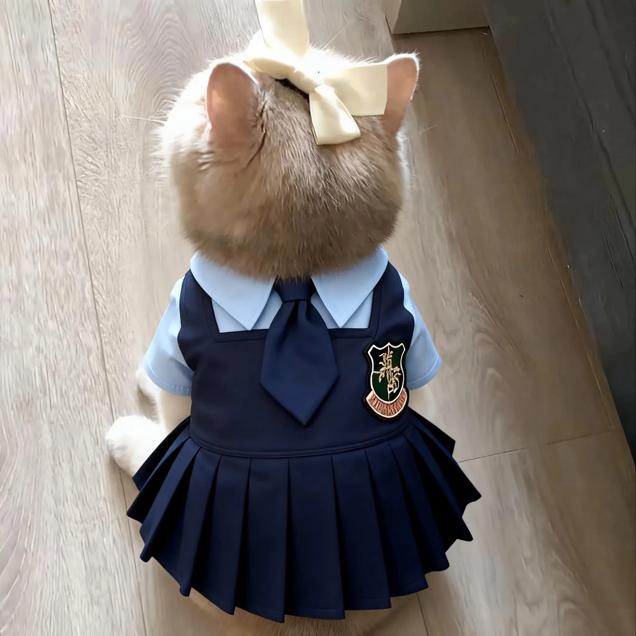 

Korean Academy Style Pet Couple Uniform | Preppy Pleated Skirt & Vest Set for Puppy & Kitty Photoshoots