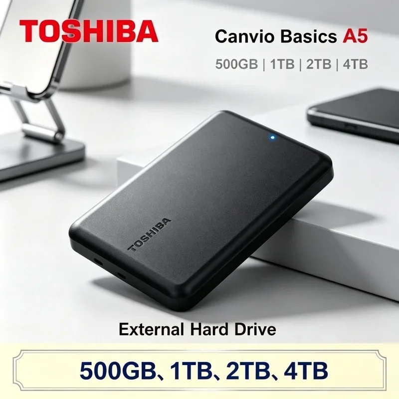 2026 New Toshiba A5 Series Small Black Portable Hard Drive High-Speed USB 3.2 Gen1 500GB/1TB/2TB Compatible With Mac