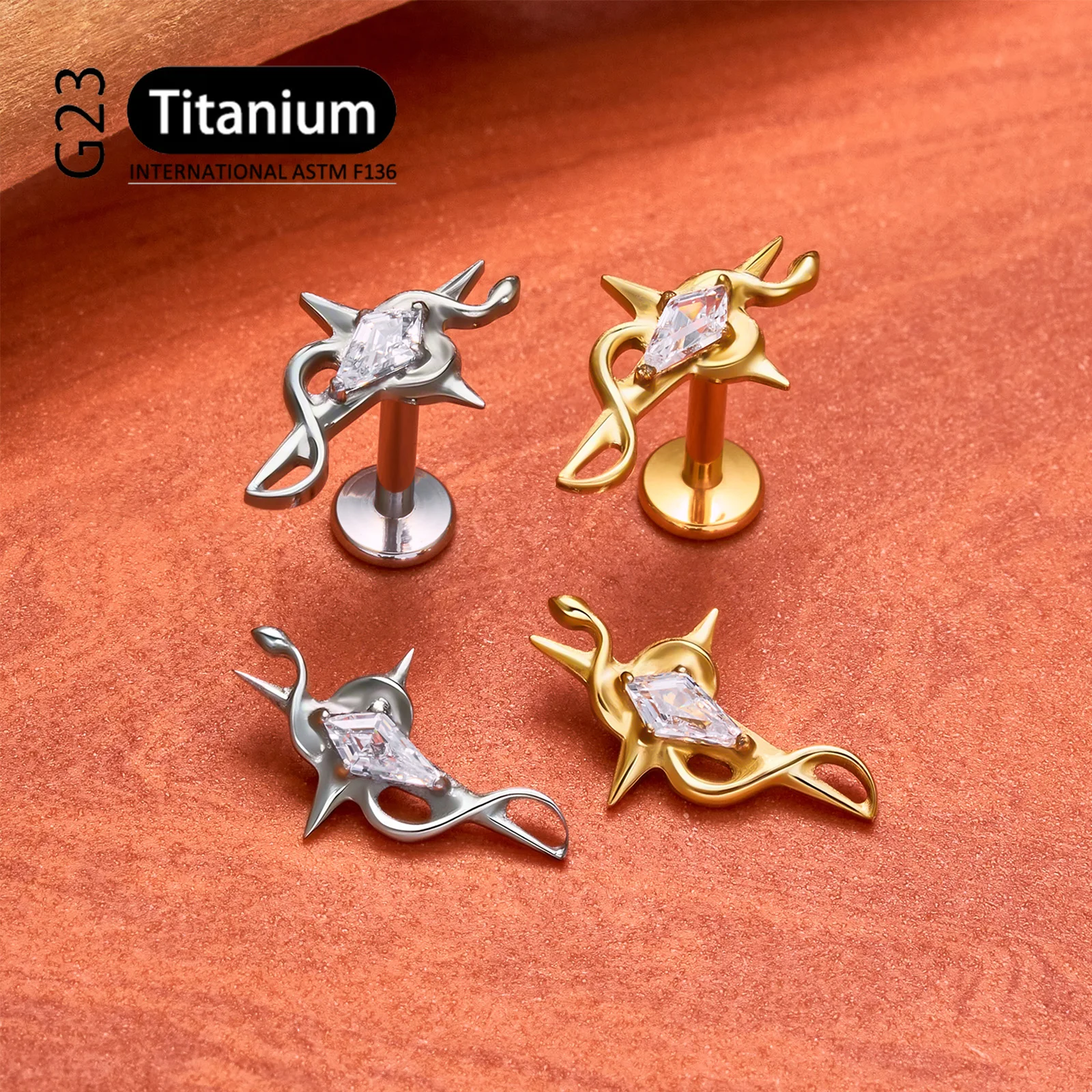 G23 Titanium Flat Back Earring Internally Threaded Abstract Art Fluid Shape CZ Labret Lip Stud Body Piercing Jewelry 16G