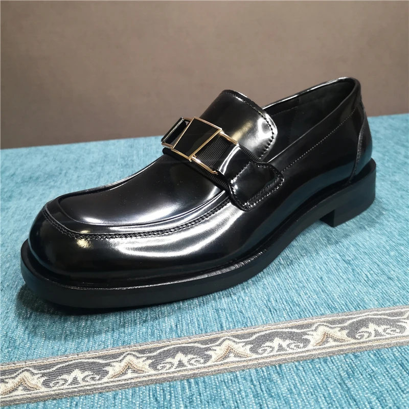 

Men's Shoes British Business Formal Patent Leather Glossy One Foot Pedal Platform Heightened Youth Casual Square Scalp Shoes