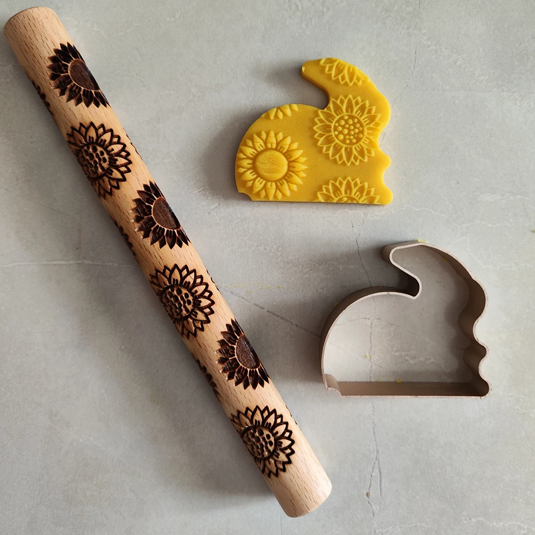 Sunflower Design Natural For Cookies DIY Baking Dough Fondant 3D Wooded Embossed Rolling Pins