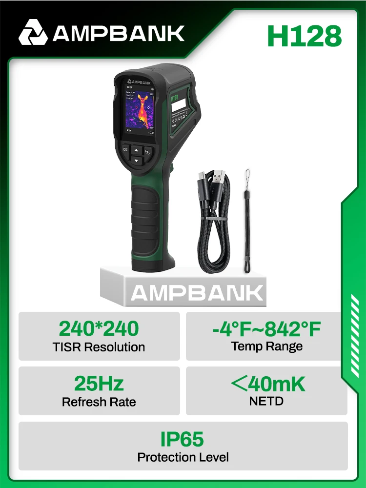 AMPBANK H128 Wärmebildkamera Handgehaltene Thermalkamera 240 X 240 TISR Auflösung 25 Hz Infrarot IP54 Wasserdicht -4~842 ℉   Temperaturbereich für elektrische Tests und HVAC-Reparaturen