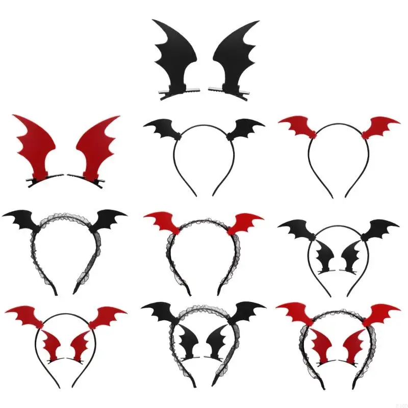 

340D Devil Bat Wing Halloween Hairband Goth Barrettes Kids Ponytails Hairband