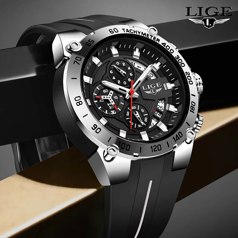 TOP LIGE Men's watches Waterproof calendar Wristwatch quartz wristwatch Clock Sports military Luminous watches for men reloj+BOX