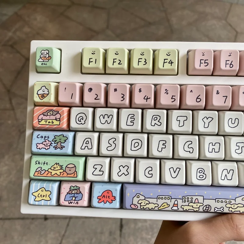 

Puppy Snowman Keycaps MDA Cartoon Cute Smiling Face Keycap 140 Keys PBT MDA Height Mechanical Keyboard DIY Color Keycaps