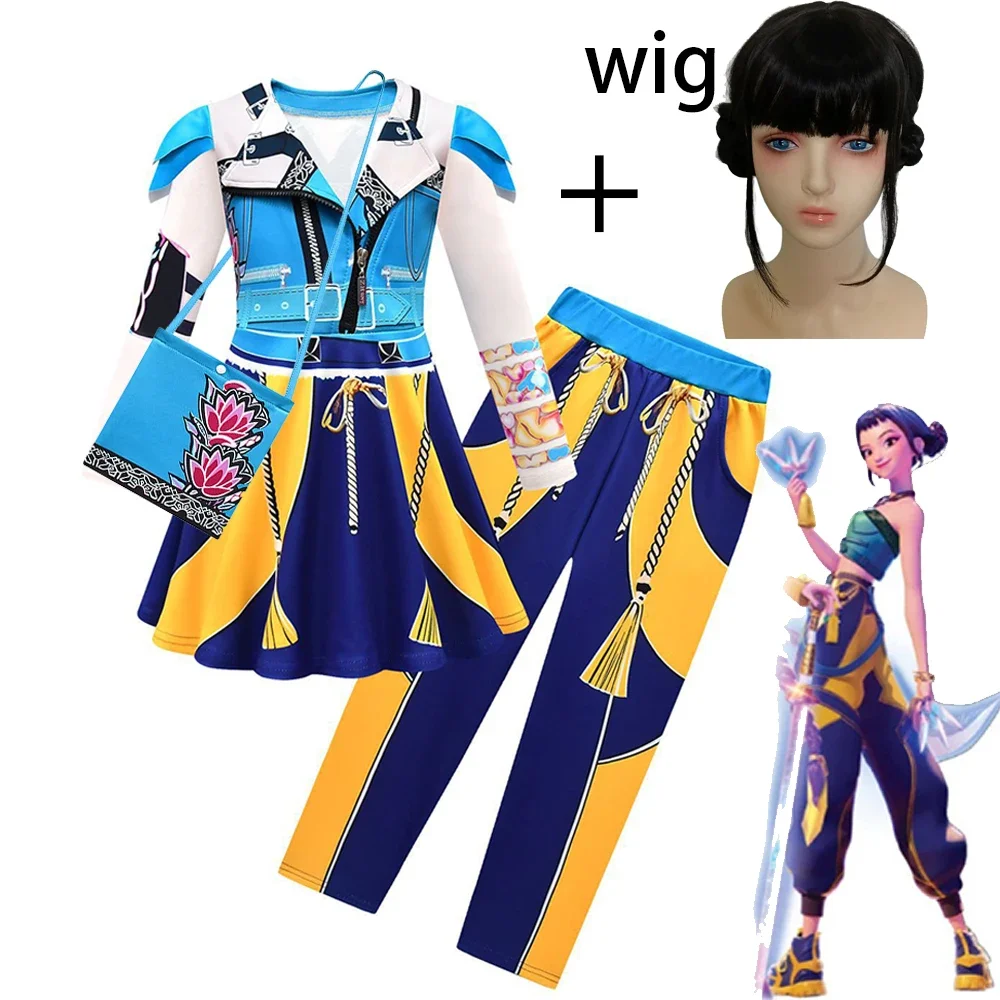 

Kids Kpop Demon Hunters bag Zoey Cosplay Huntrix Costume Wig for Girls Birthday Party Halloween Fancy Dress Suit Fans Gifts