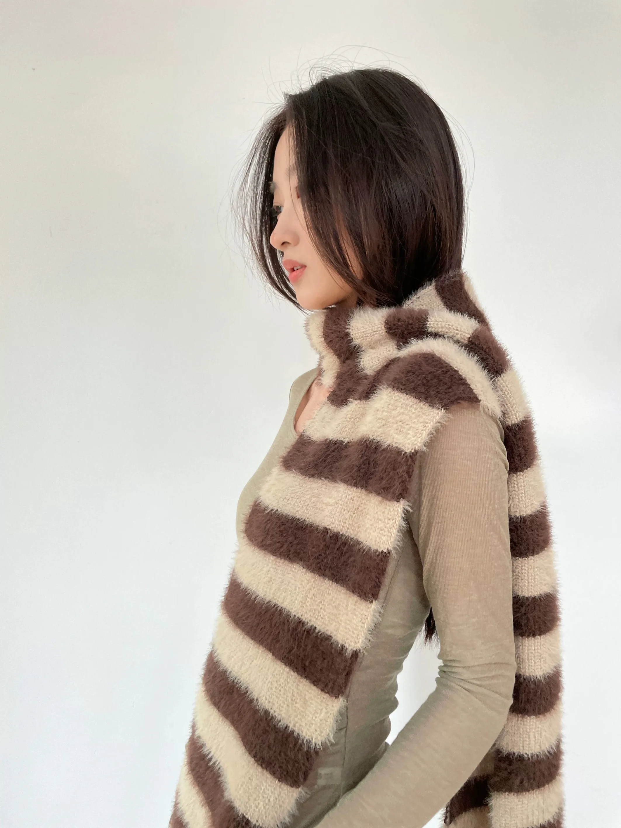 

Original Scheme Imitation Mink Wrap Classic Striped Knitted Wool Scarf Women Autumn and Winter Soft Warm Chic Muffler Female