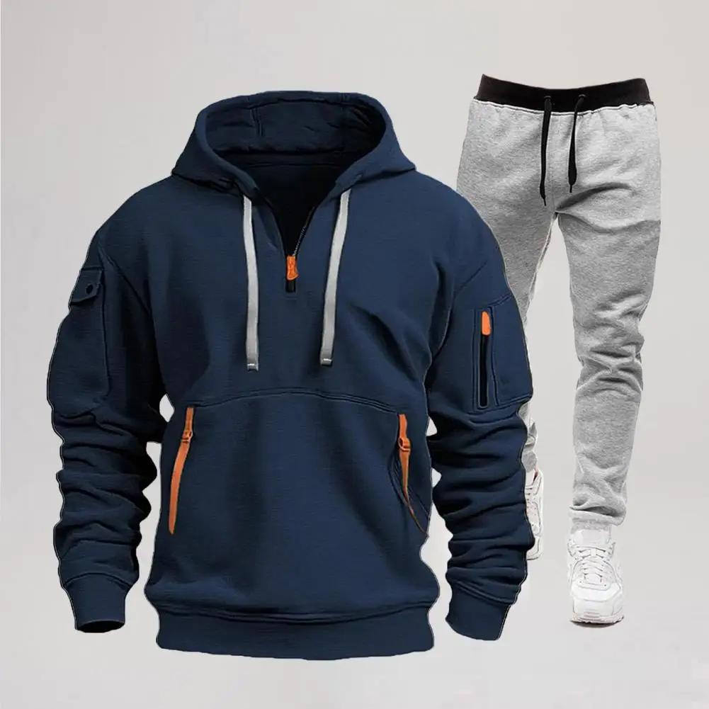 Combinaison de sport pour hommes, ensemble de survêtement athlétique avec sweat à capuche, pantalon de Jogging pour la course à pied, survêtement 2 pièces pour porter