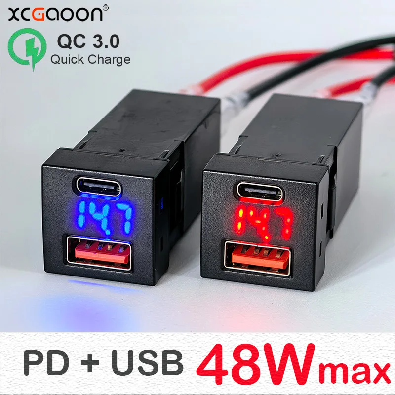 Автомобильное быстрое зарядное устройство для мобильного телефона 48 Вт PD Type C USB QC3 со светодиодным вольтметром для Toyota Land Cruiser Prado 150 Series Rav4 Camry Corolla