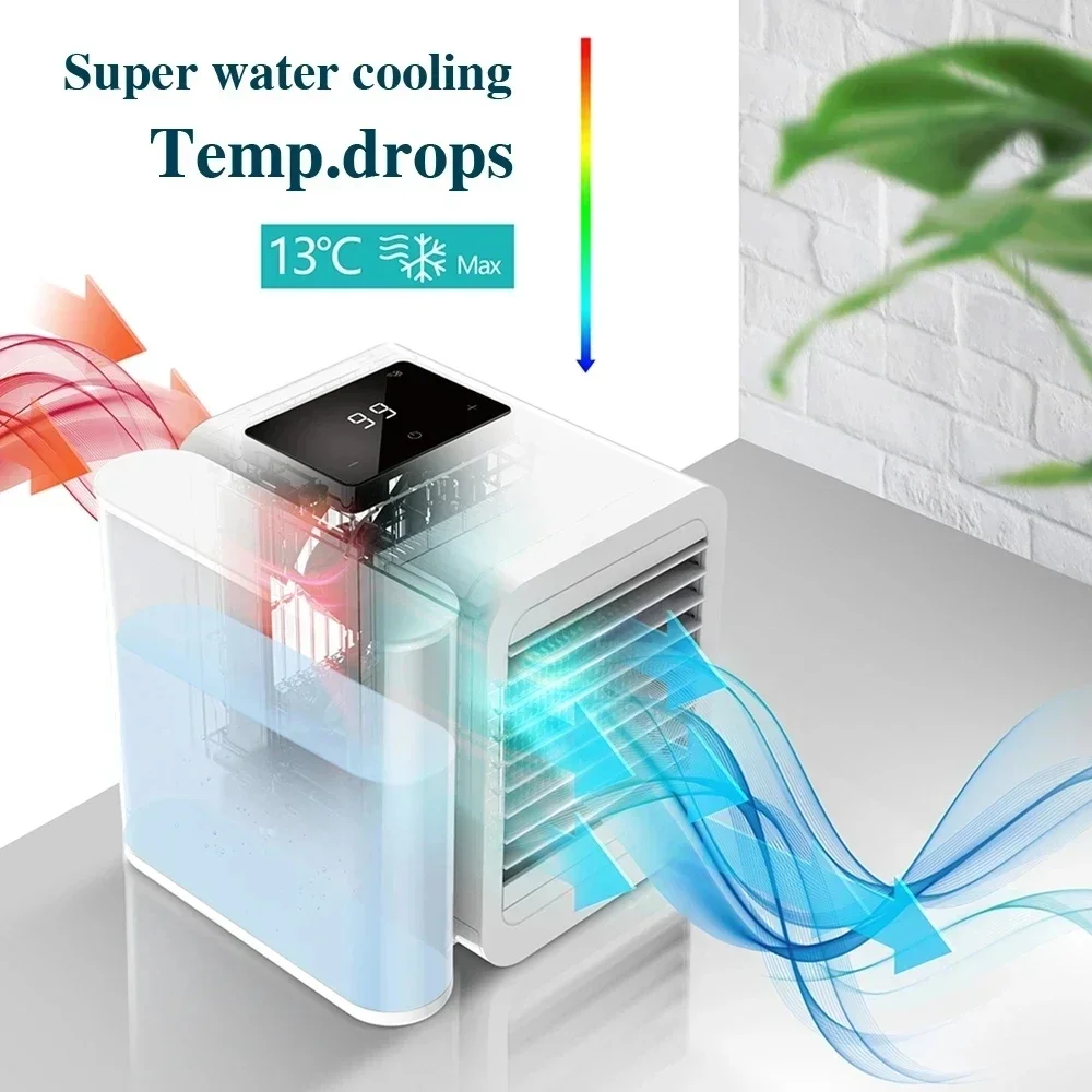 Newest 2024 Microhoo 3 In 1 Mini Air Conditioner Water Cooling Fan Touch Screen Timing Artic Cooler Humidifier Bladeless Fan