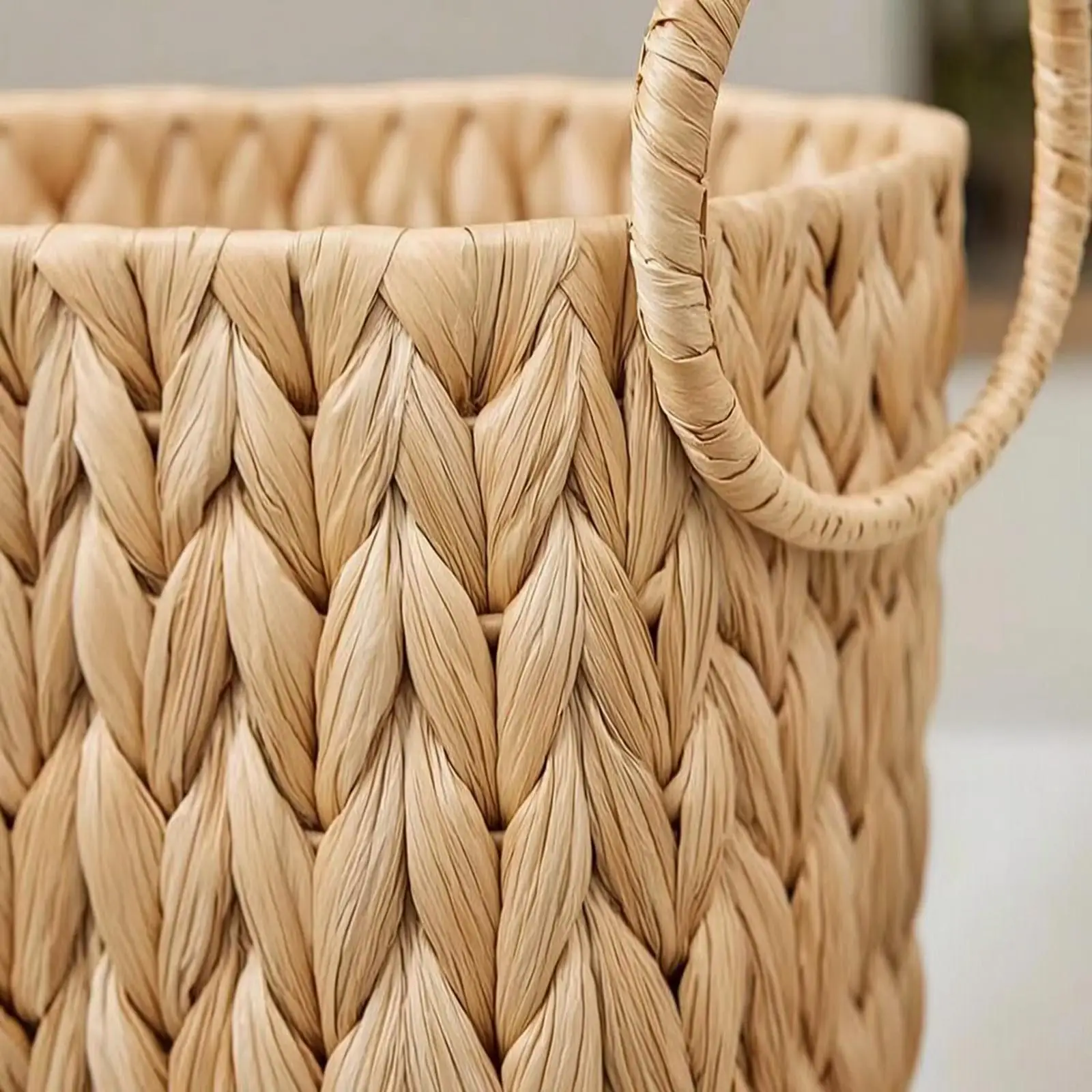 Rectangular Storage Basket Braided Grass Basket with Handles Open Top for Home Organization