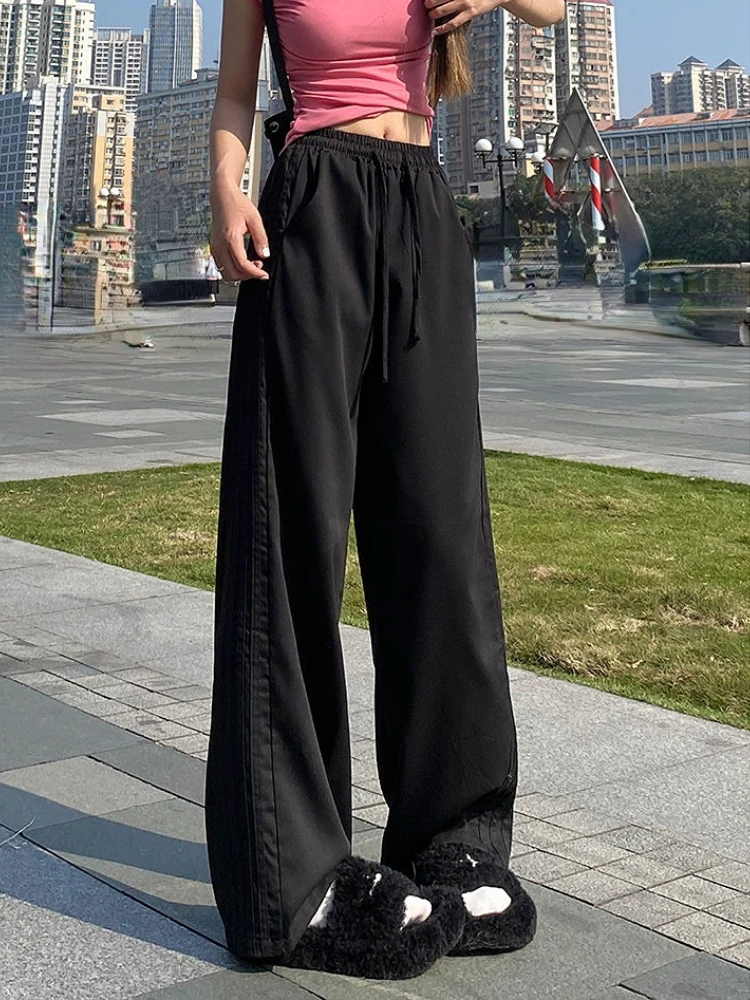 Wide Leg Pants Women S-4XL Loose BF Preppy Style Trousers Leisure New Spring Daily Vibe Retro Side-stripe Designed Harajuku Y2k