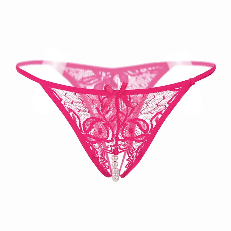 Nuevo bordado de perlas, venta al por mayor, lencería Sexy, tangas de hilo G, ropa interior abierta erótica para mujer, bragas de encaje sin entrepierna