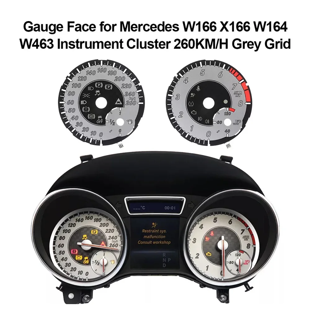 

Gauge Face for Mercedes W166 X166 W164 W463 Instrument Cluster 260KM/H Grey Grid