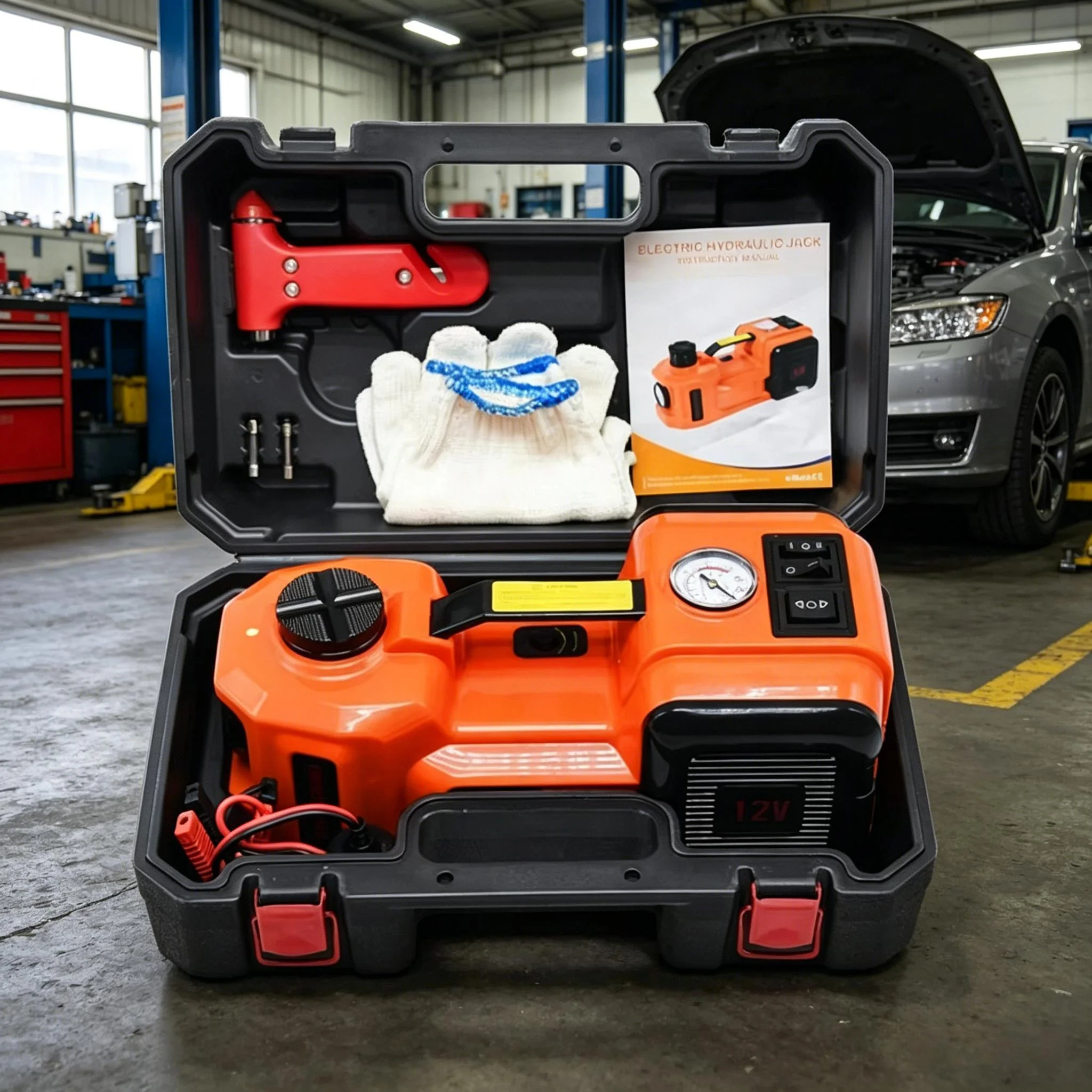 

5Ton 12V 3in1 Multifunctional Electric Hydraulic Jack Tire Inflator Pump LED Light For Car SUV Roadside Breakdown Repair Use