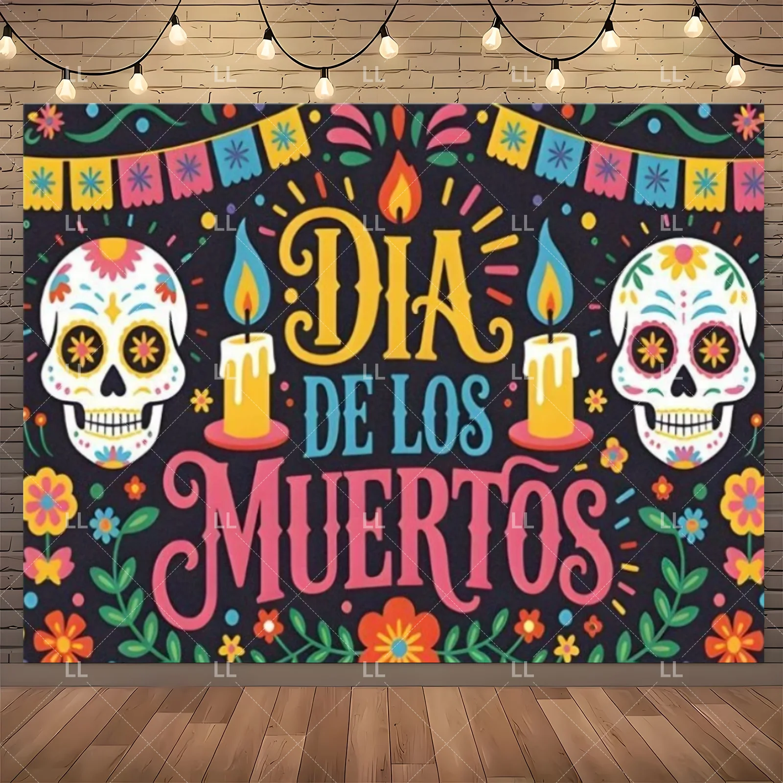 Day of the Dead Party Decoration Mexican Skull Flowers Cactus Candle Backdrop Plates Cups Napkin Tablecloth Supplies Photo Props view 6
