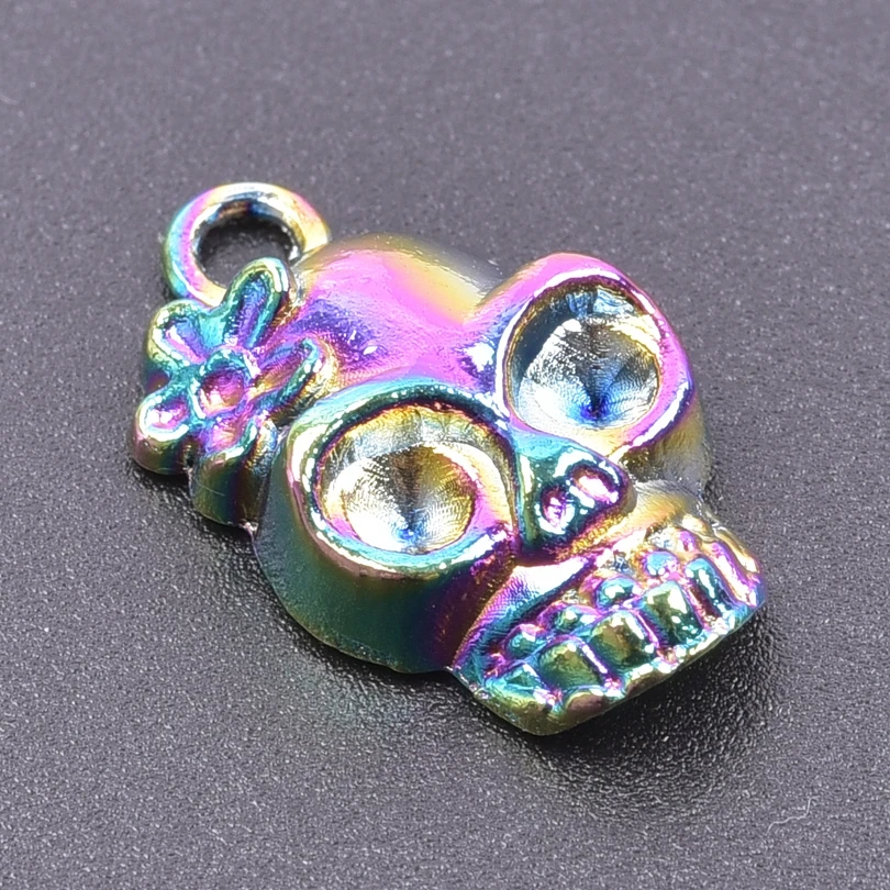 10 pçs liga arco-íris charme lua cruz flor tendência crânio pingentes encantos para fazer jóias colar diy folha brincos suprimentos