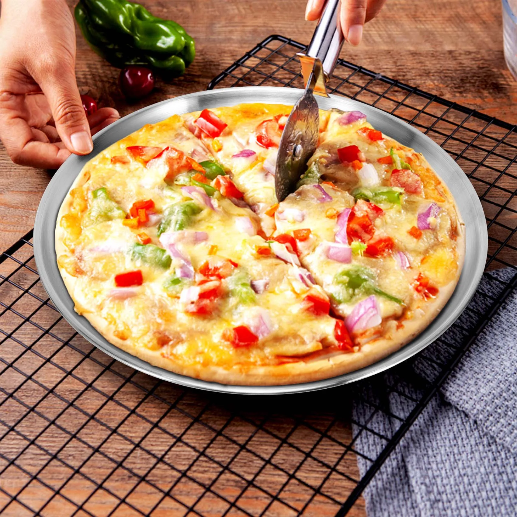 Lot de 4 plateaux à pizza de 12 pouces, plaque de cuisson pour four à pizza en acier inoxydable, plaque de cuisson ronde pour pi