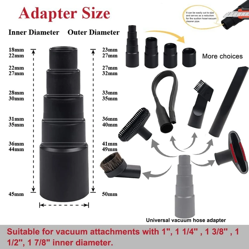 Promotion!9 Pcs Universal Vacuum Attachments For Shop Vac- 2 1/2 Inch To 1 1/4 Inch Shop Vac Hose Adapter, Vacuum Floor Brush To