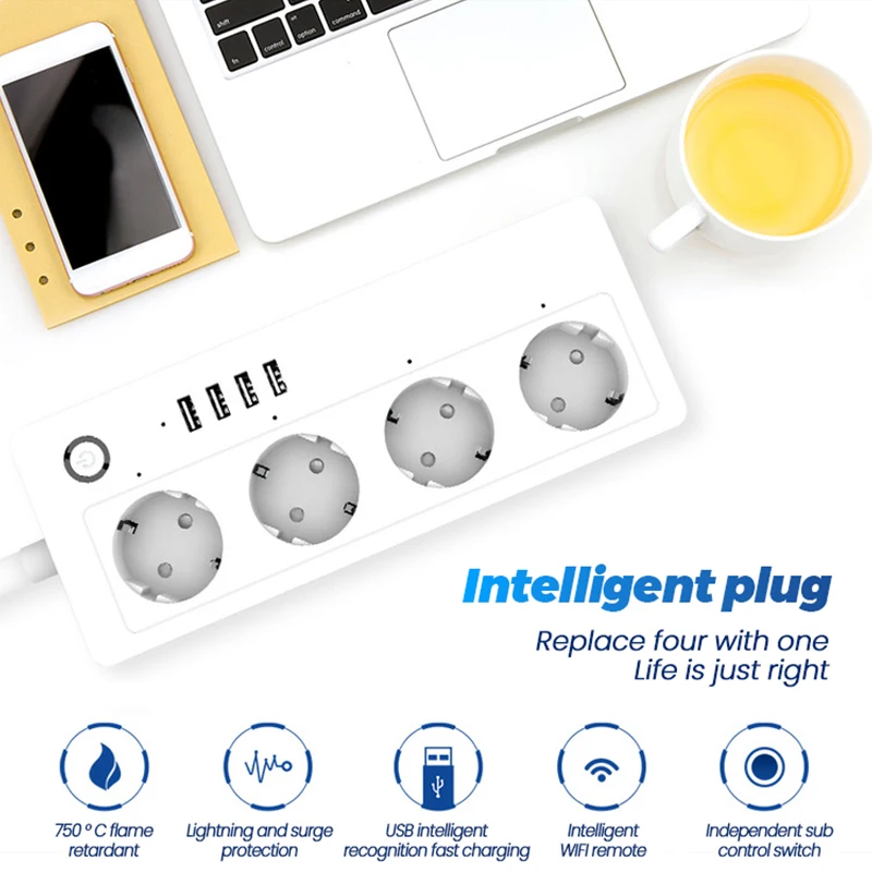 Tuya Smart Smartlife enchufe inteligente WiFi regleta de alimentación enchufe múltiple con 4 enchufes 4 puertos USB Compatible con Alexa Google Home Smart Home