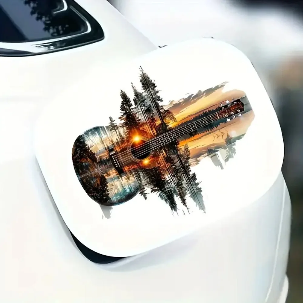 Stickers Large Guitar & Forest Sunset Reflection Vinyl Vivid Natural Landscape Decals for Cars Laptops Mobile Phones Walls