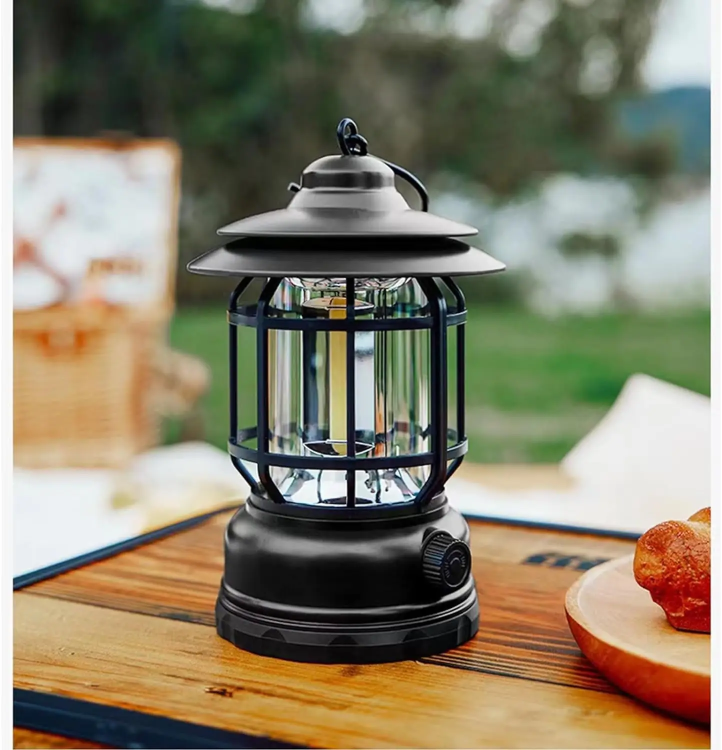 Retro Portable Camping Lantern, Outdoor Kerosene Vintage Lamp, Tent Light for Hiking, Climbing, Yard, USB Rechargeable