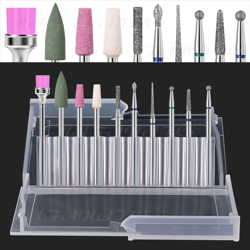 10 unids/caja juego de rebabas de carburo profesional mixto broca de uñas broca de rebaba rotativa de carburo de 4 cajas para salón de manicura broca de Metal