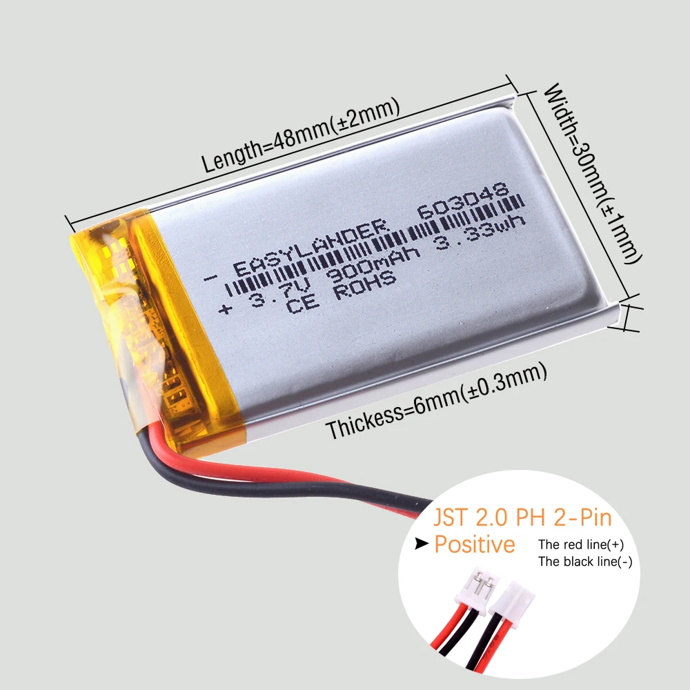 JST2.0 2Pin 3.7V 503048 800mAh 303048 403048 603048 703048 803048 903048 103048 123048 Lithium Li-ion Polymer Battery