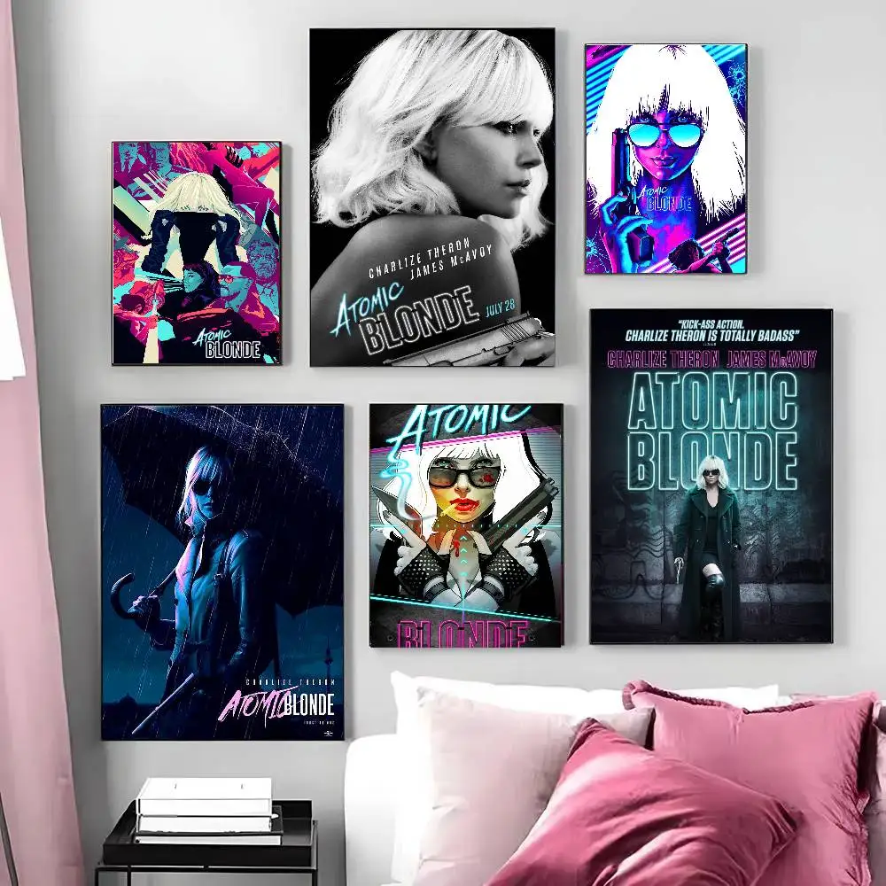 Action Movie A-Atomic Blonde Poster Art Sticky Wall Waterproof Home Living Room Bedroom Bar Aesthetic Decoration