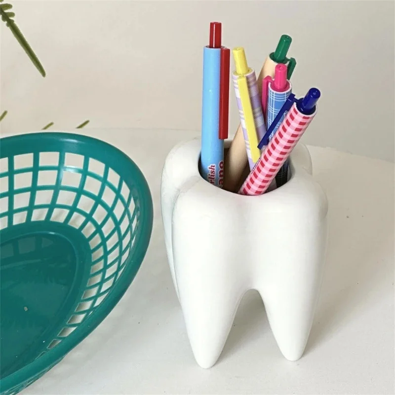 1PC Funny Tooth-Shaped Pencil Holder - Desktop Pen Cup & Succulent Plant Pot, Home Office Decor