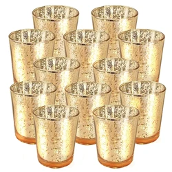 Speckled Mercury Glass Candle Holder 6/12Pcs Tealight Candle Holder for Wedding Cafe Bar Birthday Home Decoration Party Gift