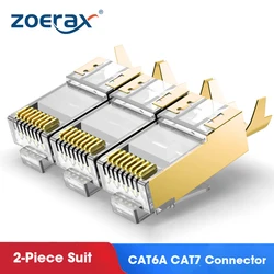 ZoeRax 10PCS CAT6A/CAT7 Shielded Connector, Non-Pass Through RJ45 Ethernet Ends 50u Gold Plated 8P8C Modular Plugs FTP/STP Cable