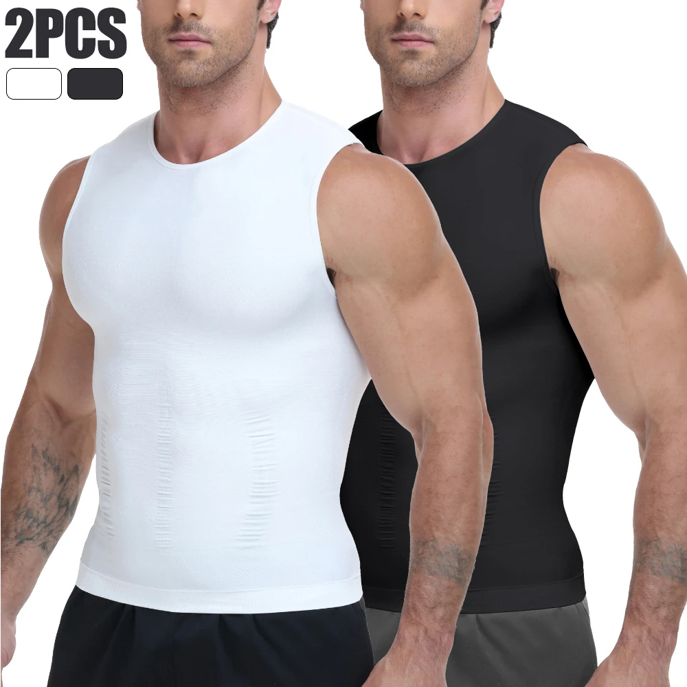 2PCS Gynecomastia Compression Shirts for Men Sleeveless Vest Slimming Tank Top Underwear Tummy Control Body Shaper Undershirt