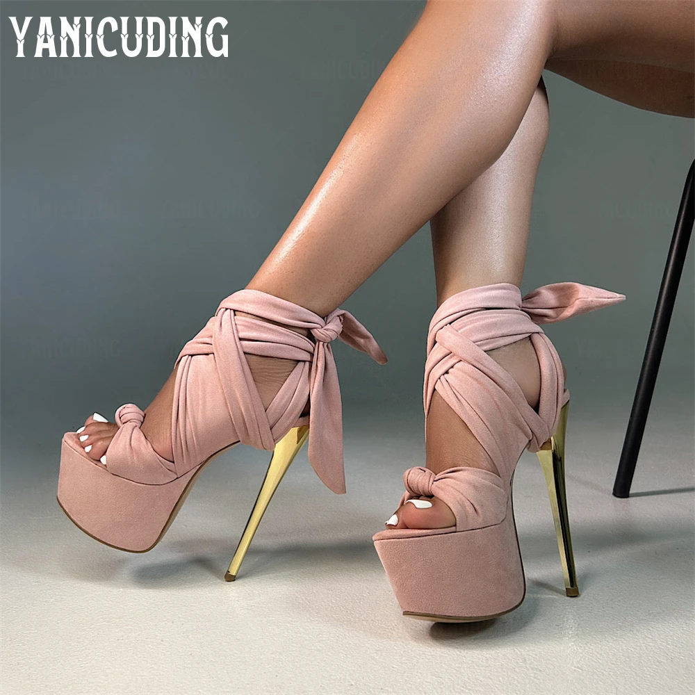 

Platform Stiletto Sandals Suede Ankle Strap Summer Shoes Satin Open Toe Sandals Super High Heel for Women Custom Colors Shoes