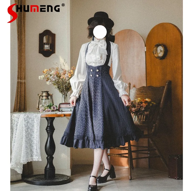 

2025 New Autumn Blusas Inner Layer Top Blouse Japanese Lolita Retro French Style Classic Single-Breasted Shirt Women's Clothing