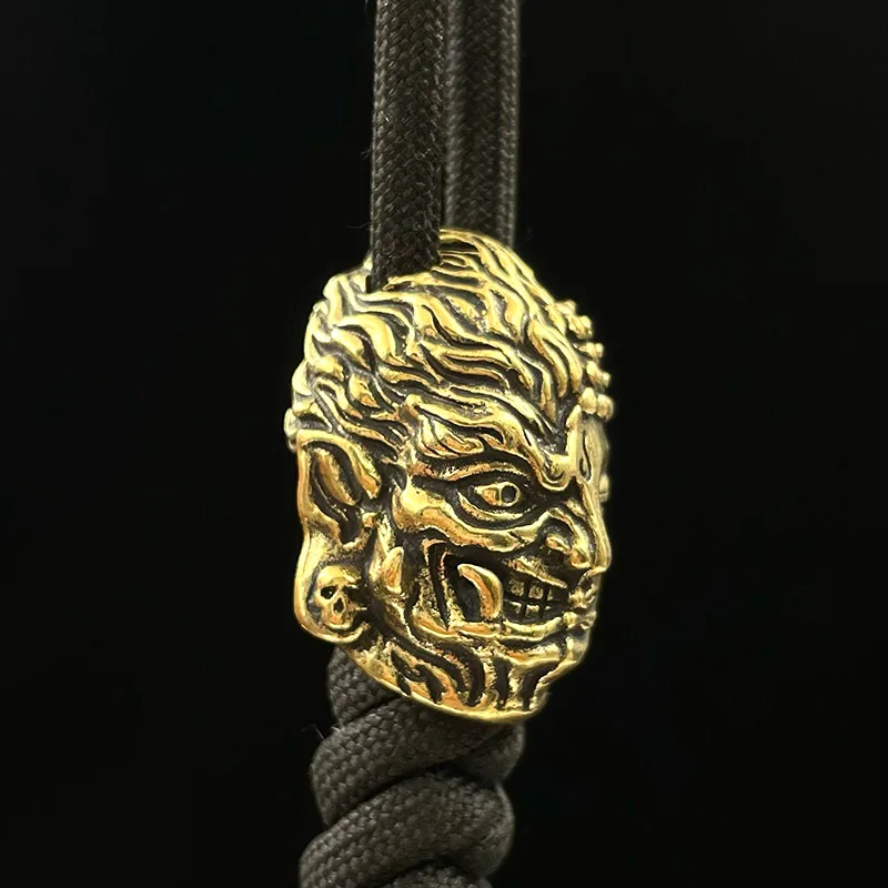 Brass Half Devil Half Buddha Face Knife Bead DIY Umbrella Rope EDC Paracord Bracelet Accessories Woven Lanyard Pendant Religious