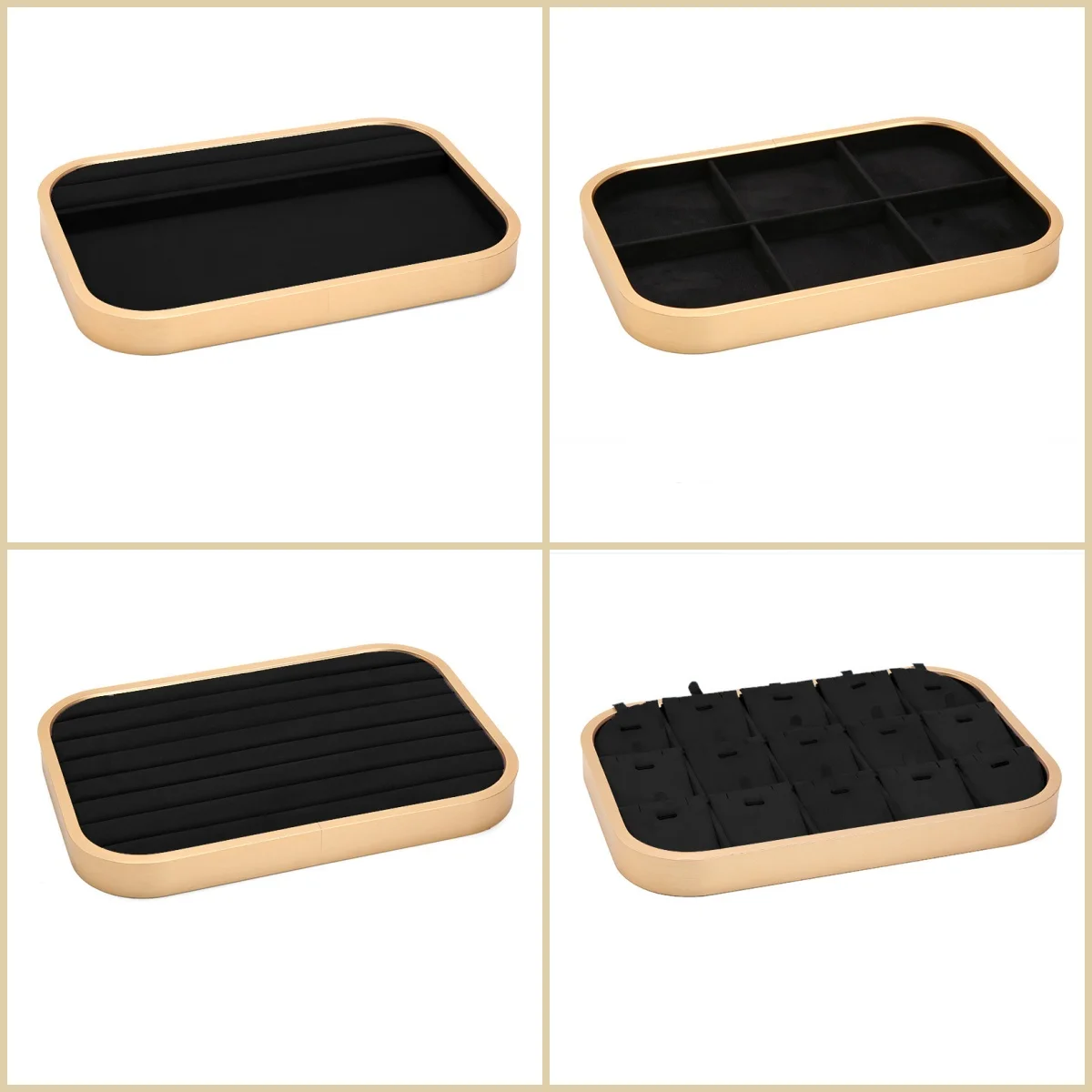 Metal-Edge Rounded Corner Microfiber Jewelry Display Tray, Ring Stud, Pendant, Necklace, Bracelet Storage Tray