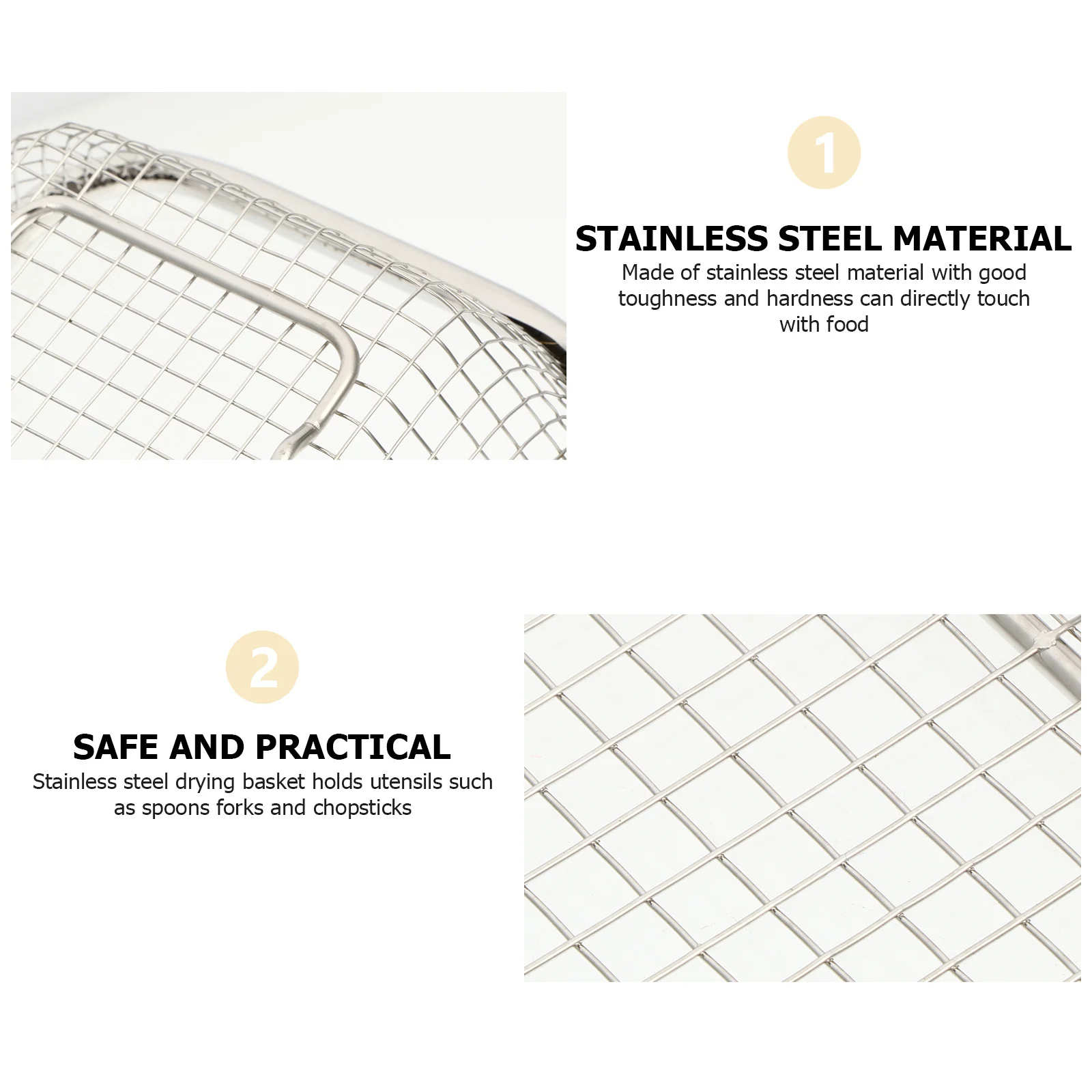 

Stainless Steel Drain Basket Heavy Duty Kitchen Utensil Holder Silverware Storage Fruit Washing Mesh Basket Organizer