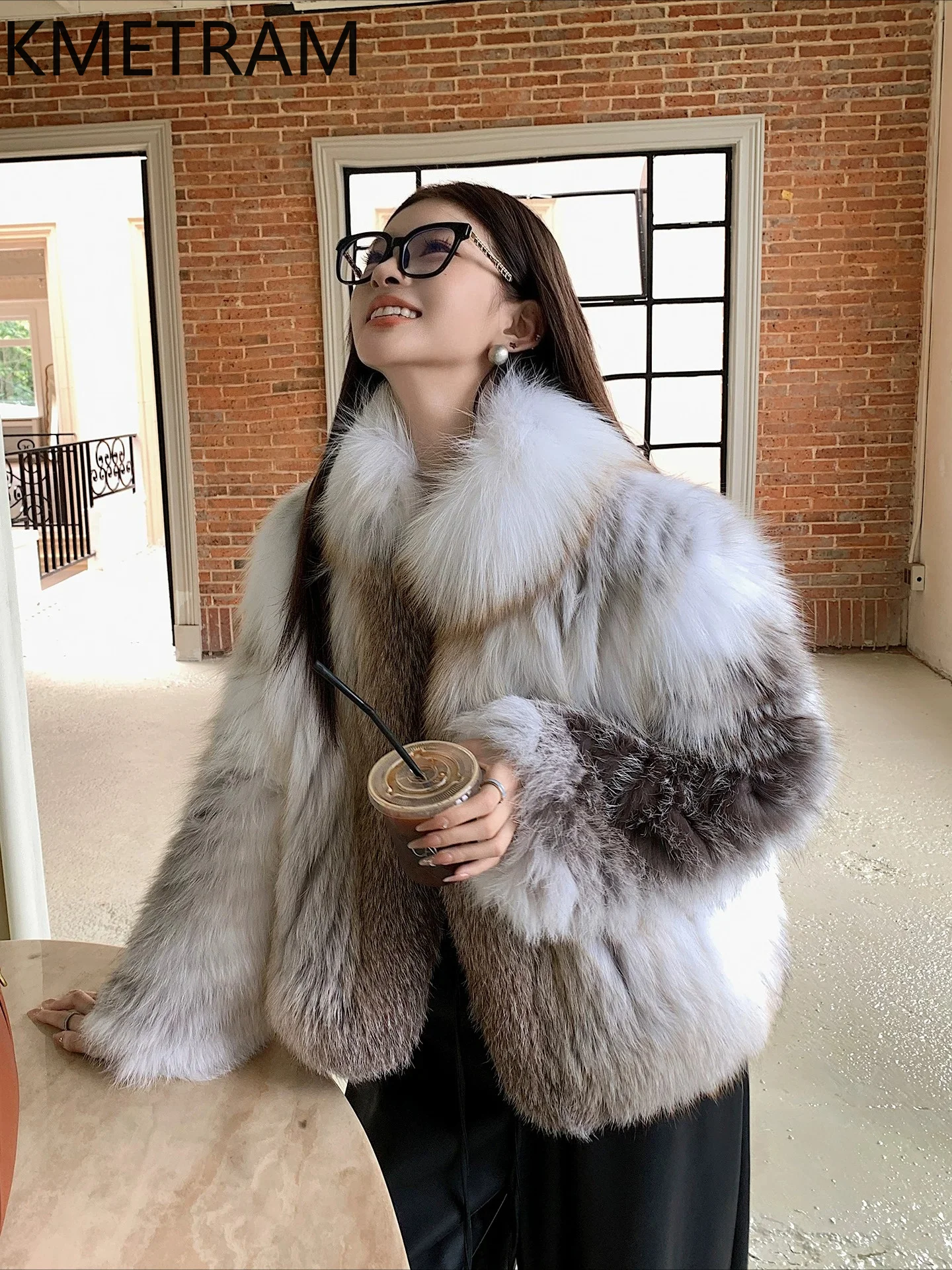 KMETRAM Natutal Finnish Color Fox Fur Jacket Women Luxury Stand Collar Short Coats Winter Warm Fur Coat Woman Clothing 53cm 2026