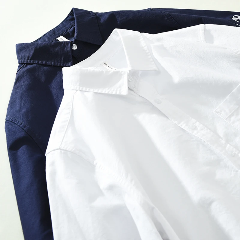 Camisa blanca de manga larga para hombre, ropa informal de algodón, bordado suelto, nueva moda