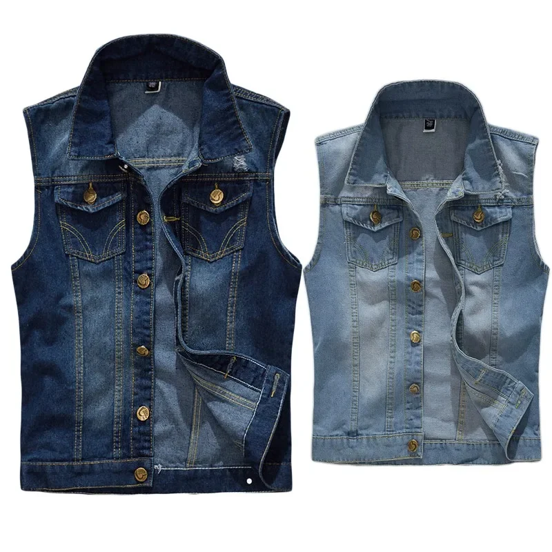 

2025 Men's Vest Spring Autumn Vintage Design Men's Denim Vest Male Black Sleeveless Jackets Men Hole Jeans Waistcoat 6XL