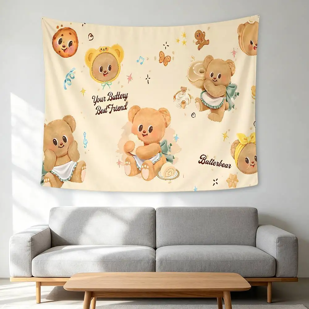 B-Butter B-Bear Cute Wall Hanging Tapestry Wall Hanging Psychedelic Hippie Tapestry Bedroom Decoration