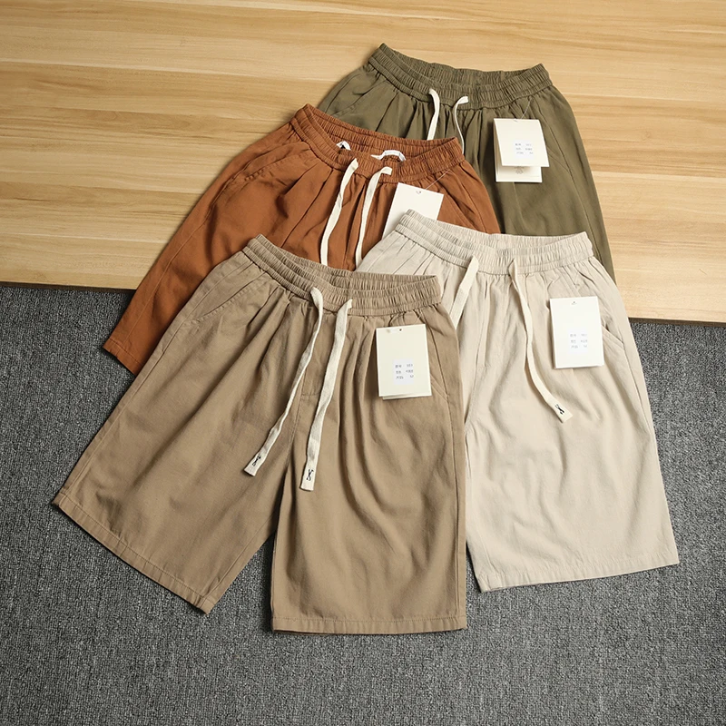 

y Pure Cotton Workwear orts Men's Summer Five-Quarter Loose Fit American Casual Retro Sport Mid-Waist Youthful