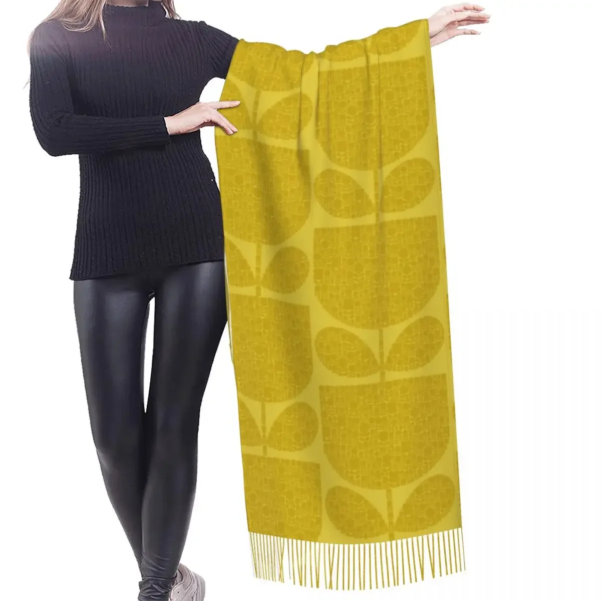 Custom Female Large Block Garden Scarves Women Winter Fall Soft Warm Tassel Shawl Wrap Orla Kiely Art Scarf