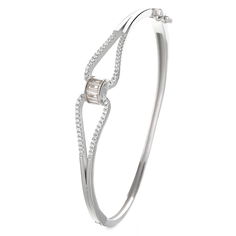 

HLL 925 Sterling Silver Micro Insert Classic White Bracelet Bangle Fashionable Geometry Line Ins Style for Women's Anniversary