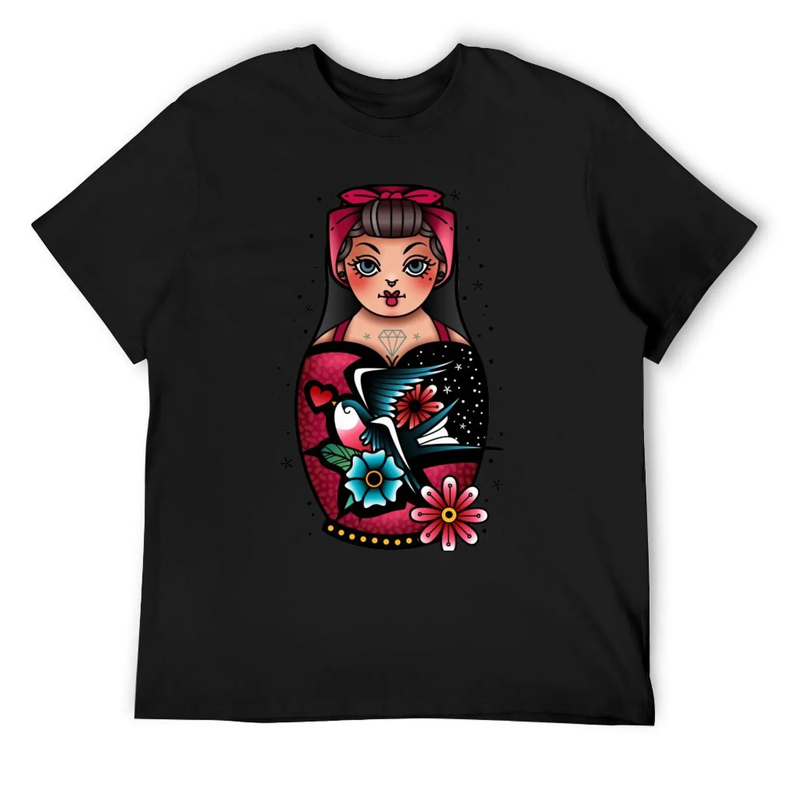 traditional old school tattoo russian doll matryoshka T-Shirt tees heavyweights Aesthetic clothing t shirts men