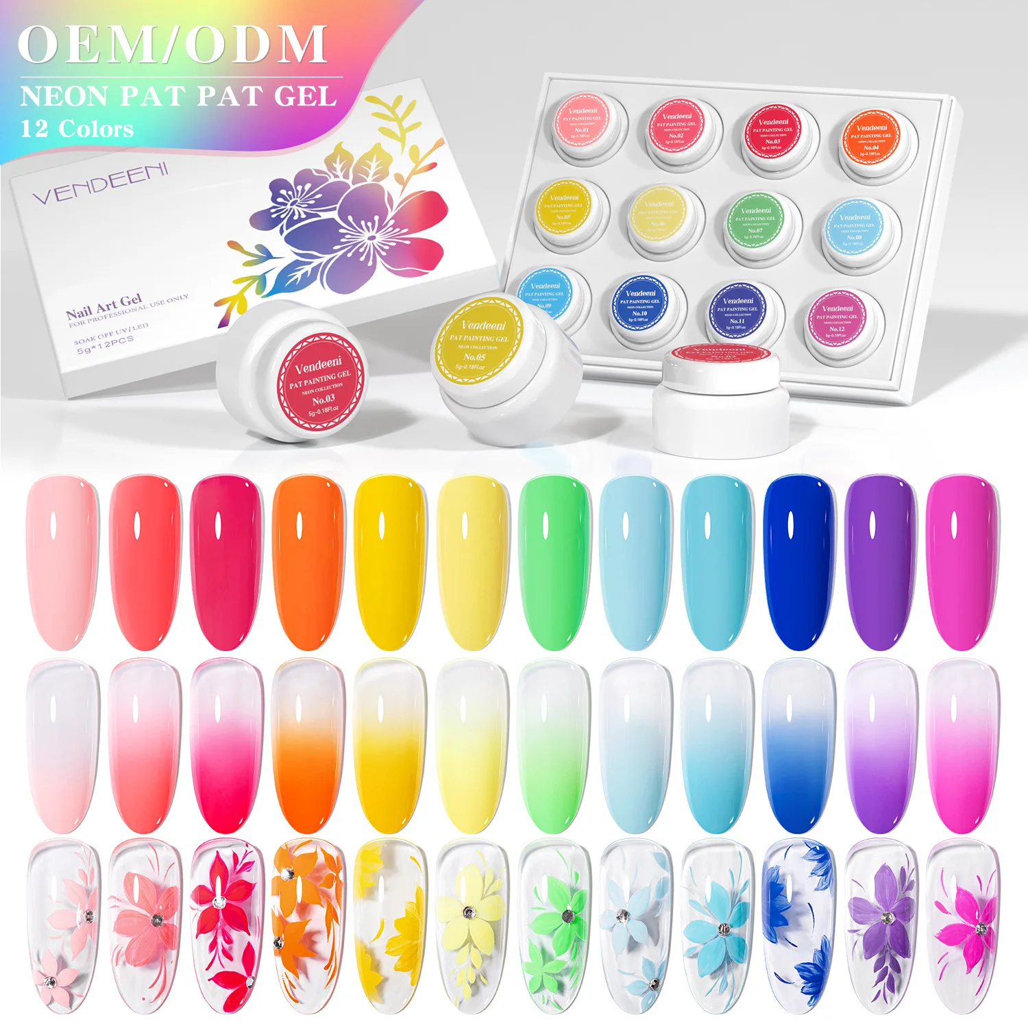 12colors New Popular Fluorescent Color Patting Gel Gradient Color Semi Permanent Painting UV&LED Gel Nail Art Creation Varnish